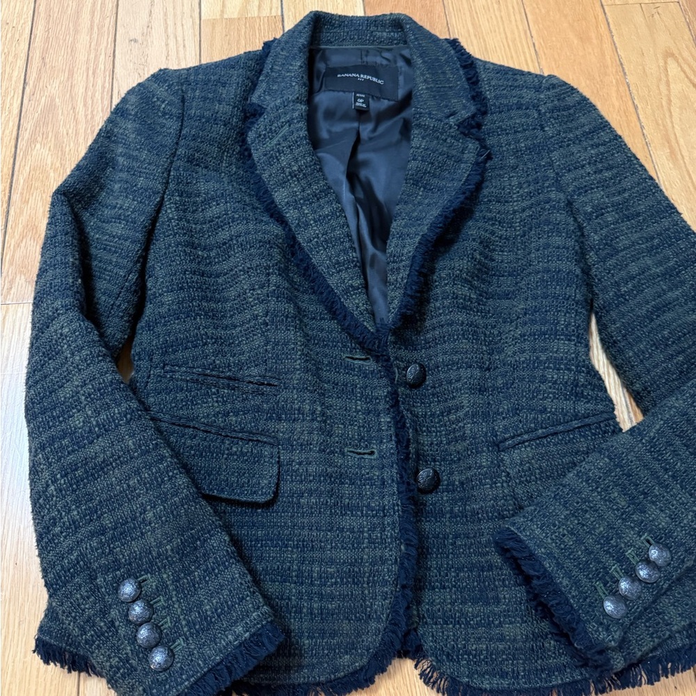 Banana Republic Dark Green and Navy Tweed Blazer